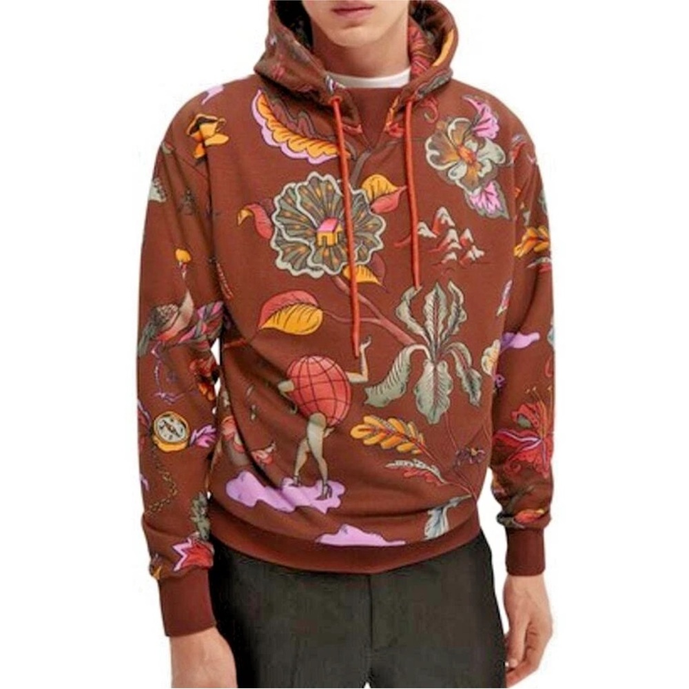 Scotch & Soda hoodie Fresh Prince neo floral mixed print size large brown